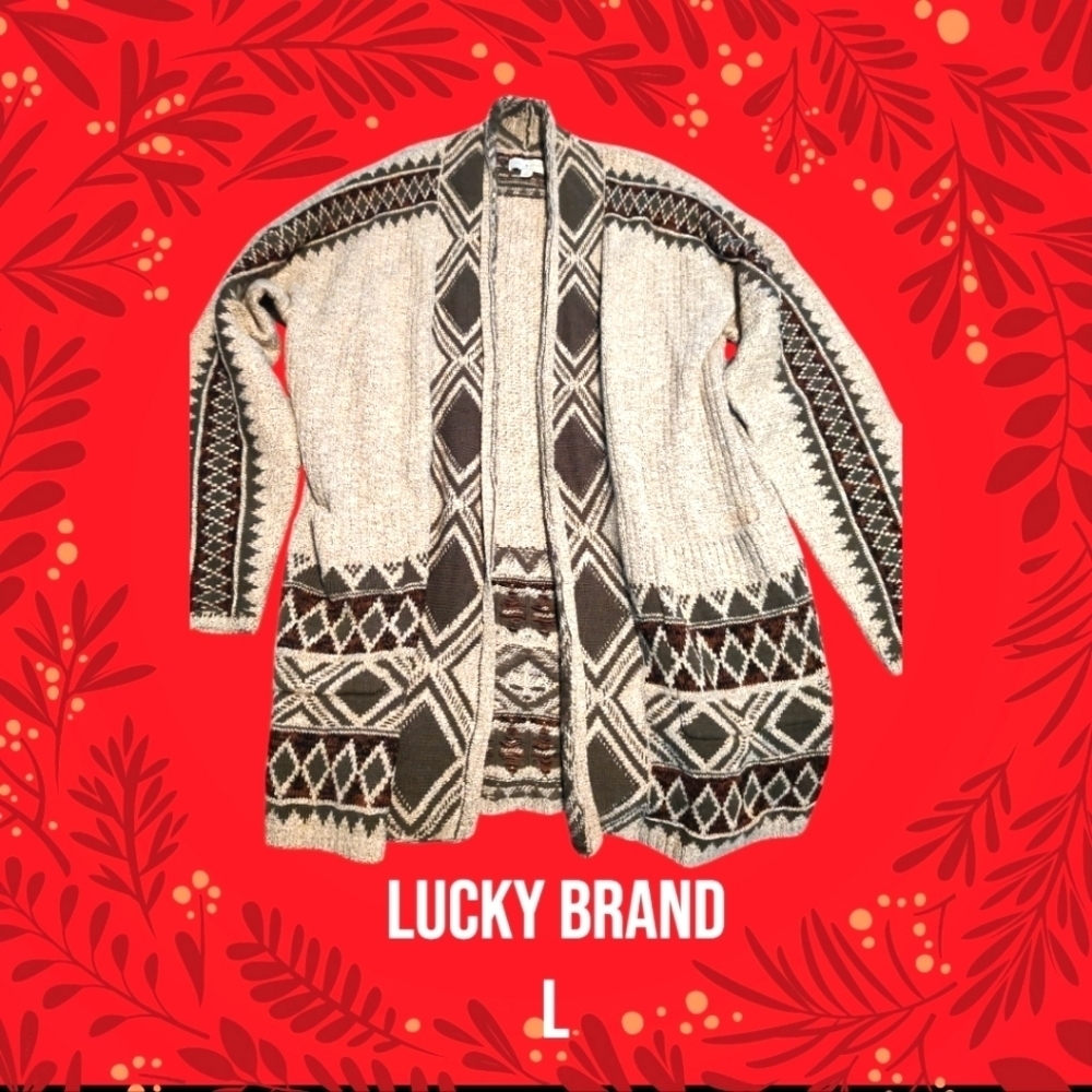 Lucky Brand Cardigan Taupe/Olive Green L